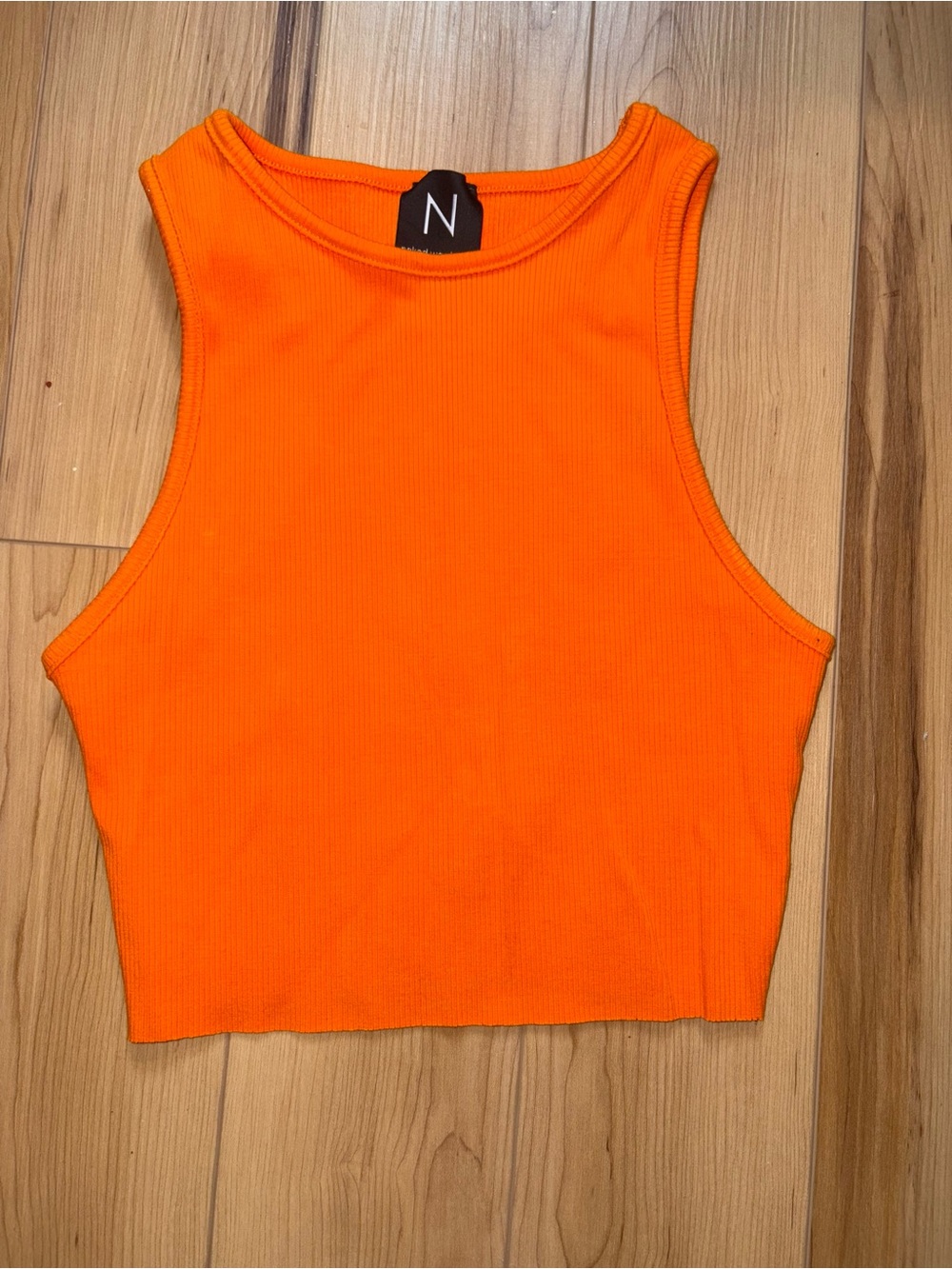 Naked Wardrobe Women's Orange Ribbed Crop Tank